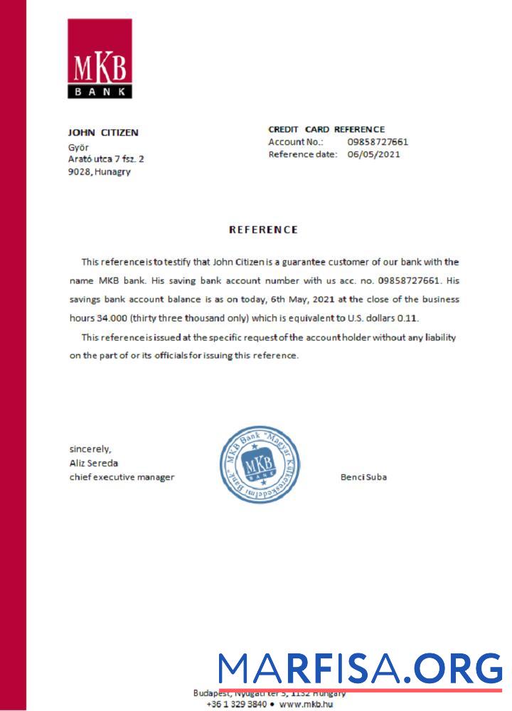 Blank Hungary MKB Bank reference sample